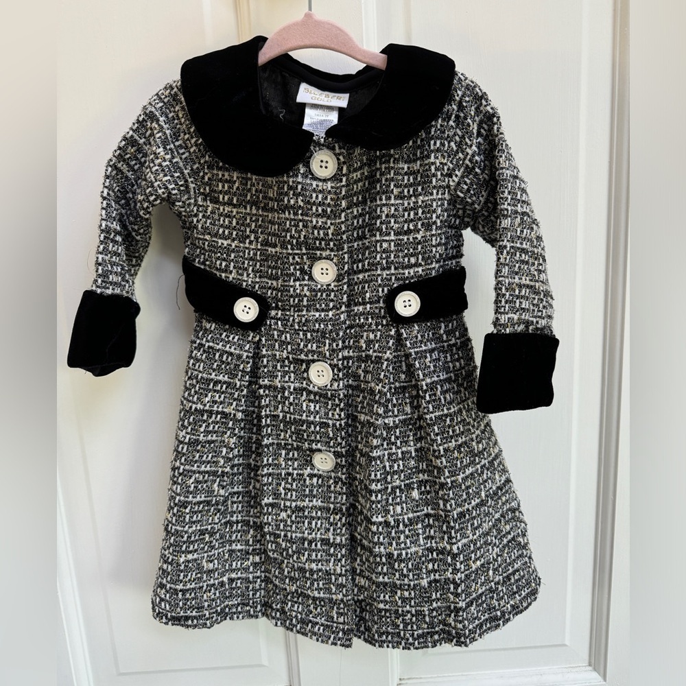 Blueberi Gold 2T Black & White Formal Girls Peacoat